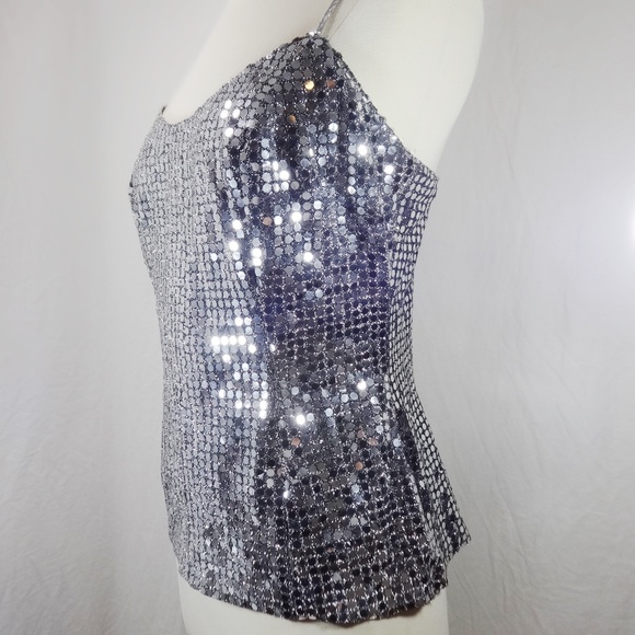 L.A. GLO Silver Metallic Strapped Top Size 9/10 - Picture 6 of 8